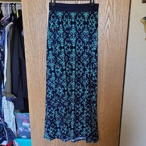 Joe B Navy Maxi Skirt with Teal Print Sz M